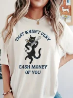 Women's Funny Cat Playing Guitar Graphic T-Shirt