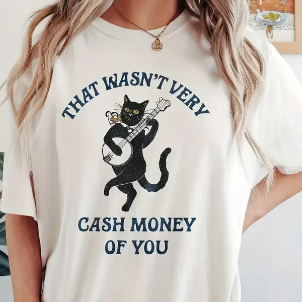 Women's Funny Cat Playing Guitar Graphic T-Shirt