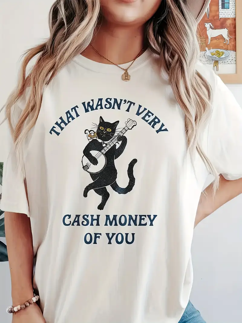 24eb1fd2-cd83-4f07-a561-613c2730858e Women's Funny Cat Playing Guitar Graphic T-Shirt - Image 1