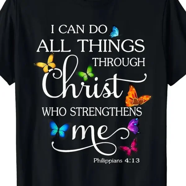 100% Cotton Men's T-Shirt with Inspirational 'I Can Do All Things Through Christ' Print