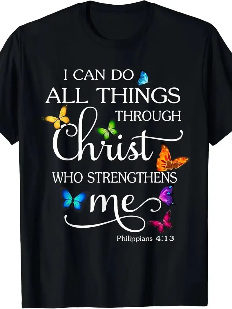 3d6b51d6aa6945de9751e06fd91fce91-goods 100% Cotton Men's T-Shirt with Inspirational 'I Can Do All Things Through Christ' Print - Image 1