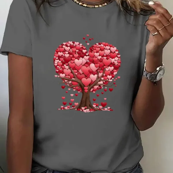 hearts tree with heart shaped crown print t-shirt