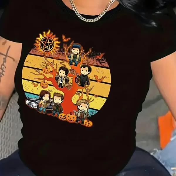 Halloween Plus Size Women's Graphic Print Short Sleeve Crewneck T-Shirt