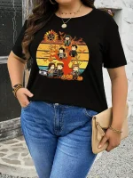 Halloween Plus Size Women's Graphic Print Short Sleeve Crewneck T-Shirt - Image 4