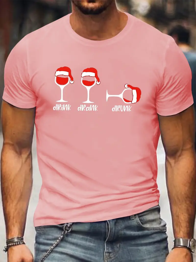 816b81fe-9a5c-474b-bcba-ab9917a199f5 Men's Plus Size Casual Christmas Hat Print T-Shirt - Image 1