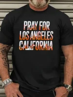Men's Plus Size Casual Crew Neck "Pray for Los Angeles California" Graphic T-Shirt