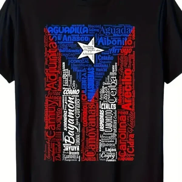 Men's 100% cotton 220g -1 pcs, 100% Cotton, Puerto Rico Flag Pattern Letter Print T-Shirt