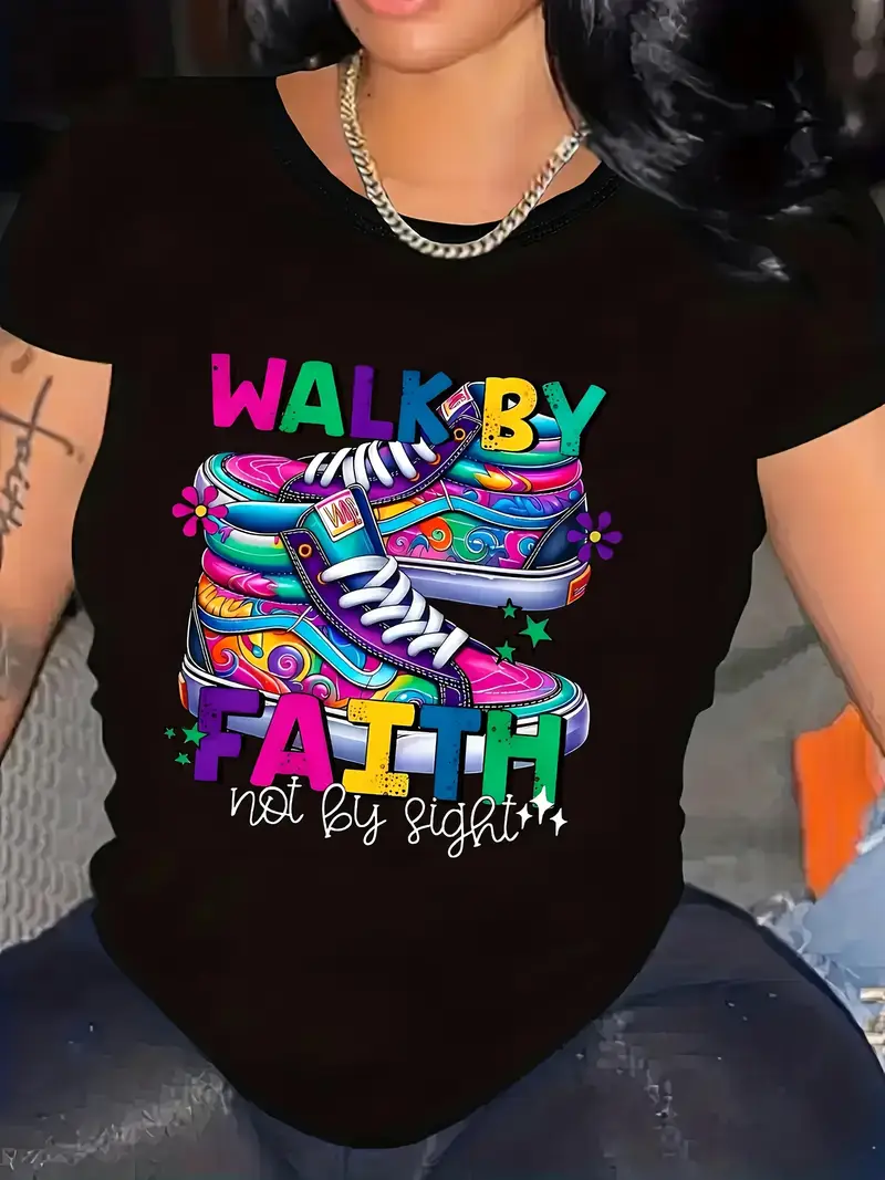 cee178bb-9ed0-445b-b7af-ff3988c65efe Women's "Walk By Faith" Graphic Print T-Shirt - Image 1