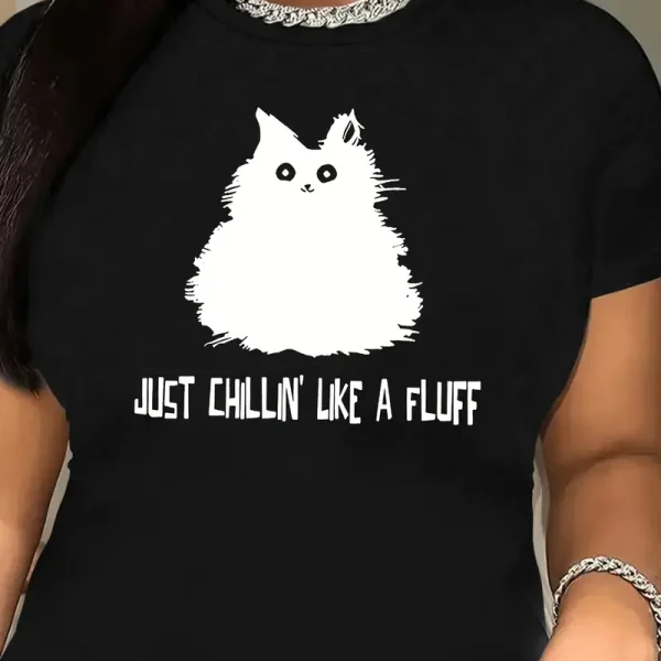 Women's Casual Crew Neck T-Shirt with Geometric Cat Print