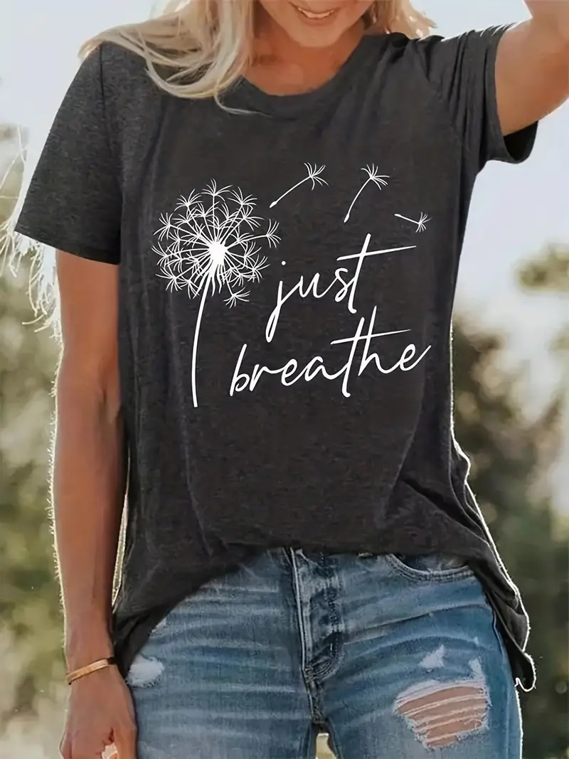 a7ef4c17617569e91fc658541487a859 Just Breathe Dandelion Print T-shirt - Image 1